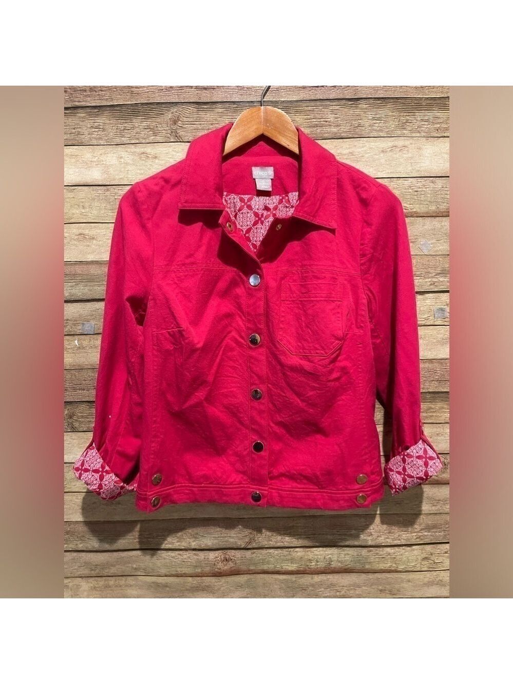 Chico’s Raspberry Pink Roll Tab Cuff Lined Jacket Size: 0 Small